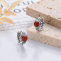 wholesale S925 Silver Retro Antique Style South Agate Hemp Grain Pattern Ancient Charm Personality Design Earring Ear Clasp-0-1