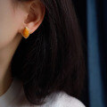 wholesale S925 Sterling Silver Natural Aged Beeswax Eye Earrings with Mustard Yellow Amber, Versatile and Stylish, Wholesale from Manufacturer-0-3