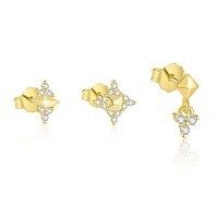 wholesale S925 Sterling Silver Star Flash Zircon Zircon Earrings For Women,。-Single three-piece set 925 silver