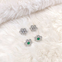 wholesale S925 Sterling Silver Daisy Agate Stud Earrings for Women, Small Batch Design, Fresh and Sweet Style, Elegant Earrings Wholesale-Chalcedony Daisy Sterling Silver Earrings [Green] &gt;ED022245