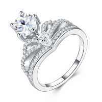 S925 Sterling Silver Moissanite Crown Ring for Versatile Commuting, Small and Luxurious.-1-carat moissanite with 65 beads  US size 5/Hong Kong size 11