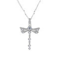wholesale S925 Sterling Silver Cross-Border Europe and America Full Diamond Dragonfly Moissanite Pendant Necklace, 30 Points Small Design Collarbone Chain-0-4