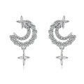 wholesale S925 Sterling Silver Korean Hit Exquisite Star and Moon Hollow-Out Zircon Inlaid Design Earrings for Women with a Luxurious Feel-0-4