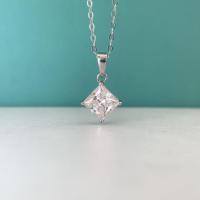 wholesale 925 Sterling Silver Moissanite Necklace for Women, Luxury Personality Square Diamond Advanced Sense Pendant Plated with 18k White Gold, Drop Shipping-5.5*5.5 (zircon) necklace 925 silver