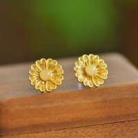 wholesale Gold-plated 925 Silver New Chinese-style Hollow Filigree Inlaid Hetian Jade Earrings, Palace-style Ear Accessories-Silver 925 silver