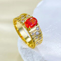wholesale S925 Silver Gold-Plated Women's Ring with 5*7 Oval Fanta Orange Ice-Cut High-Carbon Diamond, Live New Arrival-0-2