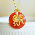 wholesale Metal material: 925 gold-plated silver A red jade eccentric buckle with a dragon zodiac agate and chalcedony pendant for one's birth year-0-8