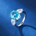 wholesale S925 Sterling Silver Enzela Ring with Aquamarine Ice Flower Cut, Non-Tarnish, Niche Design, Wholesale for Women-0-7