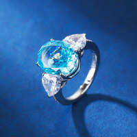 wholesale S925 Sterling Silver Enzela Ring with Aquamarine Ice Flower Cut, Non-Tarnish, Niche Design, Wholesale for Women-Sky Blue No. 5