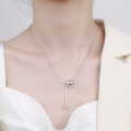 wholesale S925 Sterling Silver Korean-style minimalist irregular geometric ball snake chain wish-fulfilling necklace-0-2