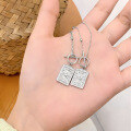 wholesale Metal S925 Sterling Silver Round Beaded Dial OT Square Pendant Necklace Ins Style Unique Design Versatile Minimalist High-end Trendy-0-5