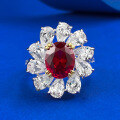 wholesale S925 Silver Women's Luxuriously Bezel-Set Antique Style 8*10mm Oval Ruby Ring-0-0