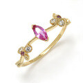 wholesale S925 Sterling Silver Gold-Plated Japanese Light Luxury abher* New Red Sapphire Fine Ring for Women-0-0