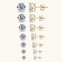 wholesale S925 Sterling Silver Cross-Border Viral Moissanite Stud Earrings for Women, High-End Sense, Ear Piercing Care, Trendy Ear Accessories Wholesale-Gold-0.1 carat + 0.1 carat 925 silver