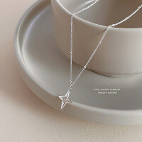 wholesale S925 Sterling Silver White Agate Four-pointed Star Necklace For Women-Silver 925 silver