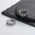wholesale S925 Sterling Silver Retro Matte Polished Craftsmanship Textured Six-Character Mantra Heart Sutra Lucky Adjustable Ring-0-0