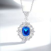 S925 Silver Necklace with Ruby and Cubic Zirconia Pendant-Blue Corundum - XL109  Single Pendant