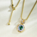 wholesale S925 Gold-Plated Silver Bohemian Style 6*8mm Green Zircon Oval Pendant for Women, Adjustable-0-3