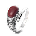 wholesale S925 Sterling Silver Retro Antique Craft with Pattern Accents and Southern Red Agate Ring Trendy Openable Ring-0-5
