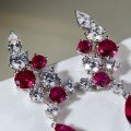 Sterling Silver Red Corundum Teardrop Earrings for Evening Banquet-0-2