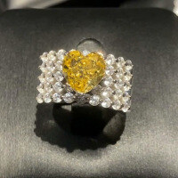wholesale S925 sterling silver jewelry yellow diamond heart full diamond ring, same as Xiaohongshu, live stream women's heart yellow diamond ring-R826 Yellow>No.7