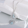 wholesale S925 Sterling Silver Aquamarine Teardrop Gemstone Inlaid Pendant Necklace with Gold Zircon Collarbone Chain, High-end-0-1