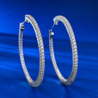 wholesale S925 Silver New European and American Large Hoop Earrings with High-Carbon Diamonds, Minimalist Ear Clasps, Fashion-Forward and Versatile Cross-Border Style for Live Streaming Distribution-E485 White Diamond Earrings 925 Silver