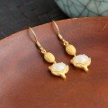 wholesale Metal material: 925 silver gold plated Natural jade earrings, ancient style Hanfu cheongsam ear accessories, fox fairy Hetian jade earrings-0-3