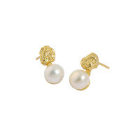 wholesale S925 Sterling Silver ET436 Korean Version Ins Niche Design Minimalist Irregular Freshwater Pearl Textured Stud Earrings for Women-18K gold [with sterling silver ear plugs]  925 silver