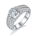 wholesale S925 silver plated with 18k gold men's ring with 2 carat round full diamond-encrusted moissanite, best-selling in Europe and America-0-0