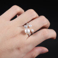 wholesale S925 Sterling Silver Natural Freshwater Pearl Adjustable Opening Ring for Women, Fashionable and Elegant Gemstone Ring-0-3
