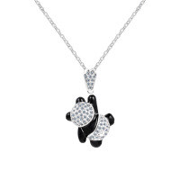 Silver Fashion Black Full-Diamond Bear Necklace, Korean Design Pendant-S925 Sterling Silver + Zircon Necklace  925 Silver