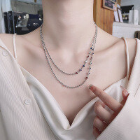wholesale S925 Sterling Silver Retro Korean-Japanese Style Beaded Chain Necklace with Colorful Zirconia Accents, Versatile Luxury Collarbone Chain for Women-461FL/40cm approx. 9g 925 silver