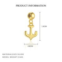 wholesale S925 Sterling Silver Minimalist Versatile Vacation Style Zircon Necklace For Women, Unique High-end Diy Jewelry Pendant-Anchor-A4248_18K Yellow Gold Plated_Single Pendant 925 Silver