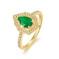 wholesale S925 Sterling Silver Geometric Green Onyx Vintage-style Light Luxury Adjustable Open Ring for Women Wholesale-0-5
