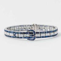 wholesale 925 Silver Gold-Plated Bracelet with High-Carbon Diamonds Royal Blue Art Deco Vintage Party Gathering for Women-GRC cultured spinel-peacock blue 18cm