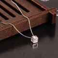 wholesale S925 Sterling Silver Maker's Cubic 3D Square Flash Diamond Necklace, Personalized Ins Light Luxury Hollow Cube Minimalist Collarbone-0-0