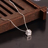 wholesale S925 Sterling Silver Maker's Cubic 3D Square Flash Diamond Necklace, Personalized Ins Light Luxury Hollow Cube Minimalist Collarbone-Love Cube Necklace>925 Silver