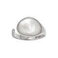 wholesale S925 Sterling Silver Original Niche Design Minimalist Elegant Geometric Oval Light Luxury Shell Stone Open Adjustable Ring for Women-0-4