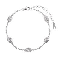 wholesale S925 Sterling Silver Geometric Ellipse Textured Diamond-Inlaid Small, Unique, Vintage French High-End Elegant Bracelet for Women-Platinum 925 silver