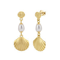 wholesale S925 Sterling Silver Summer Shell Cross-Border Exquisite Earrings Natural Freshwater Pearl Ear Studs Wholesale-Electron 14K gold S925 sterling silver natural freshwater beads weighing approximately 4.35g 925 silver