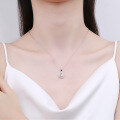 Sterling Silver Moissanite Teardrop Pendant Necklace with Diamond Accents-0-2