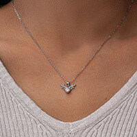S925 Sterling Silver 50-Point Moissanite Deer Antler Pendant Necklace-50% Specimen Cross Chain (Superior White Moissanite)  925 Silver