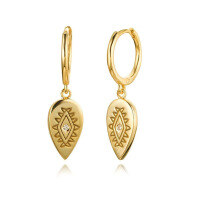 wholesale S925 Silver Demon's Eye Waterdrop Hoop Earrings with Ancient Egyptian Texture, Unique and Creative Earrings-gold