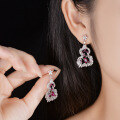 wholesale Metal with retro Chinese-style openwork floral pattern, colored diamond Ruyi gourd earrings, fashionable, unique, and high-end ear accessories-0-3