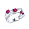 wholesale S925 Silver New Cloudsame Jewelry Cross Geometric Ring, Popular European and American Cross-Border Light Luxury Cultivated Ruby Ring-0-0