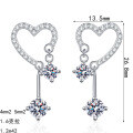 S925 Sterling Silver Moissanite Heart Tassel Earrings-0-3