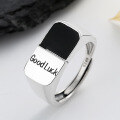wholesale S925 Sterling Silver Geometric Alphabet Lucky Ring, Hong Kong Style Streetwear Trendy Luxury Versatile Index Finger Ring-0-3