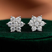 925 Sterling Silver Hip Hop American Style Moissanite Earrings, D Color, Unisex, Cross-border Amazon Best-seller-Set with 10-point moissanite (gold)  925 silver