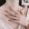 wholesale S925 Sterling Silver Korean Style Personalized Mixed Large and Small Sphere Bead Necklace, Minimalist Creative Collarbone Chain for Women-0-1